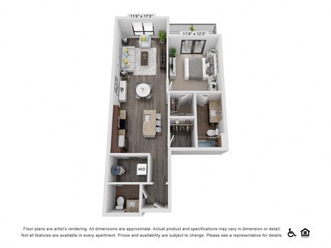 Floor plan for 1 bed, 1 bath, 818 sqft